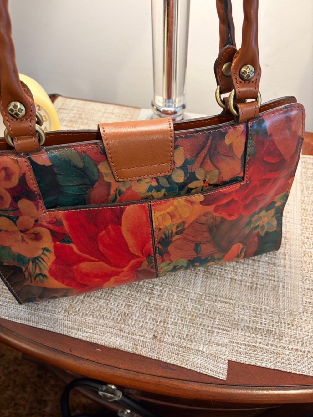 Patricia Nash Floral Print Shoulder Bag with Brown Leather Trim - Picture 2 of 4